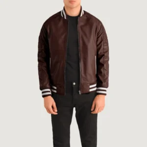 Colter Brown Varsity Leather Bomber Jacket