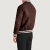 Colter Brown Varsity Leather Bomber Jacket Back