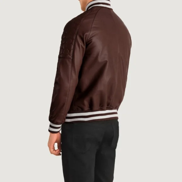 Colter Brown Varsity Leather Bomber Jacket Back