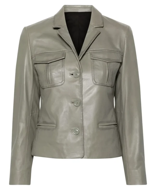 Courtney Taylor Ballard Series Green Leather Jacket Front