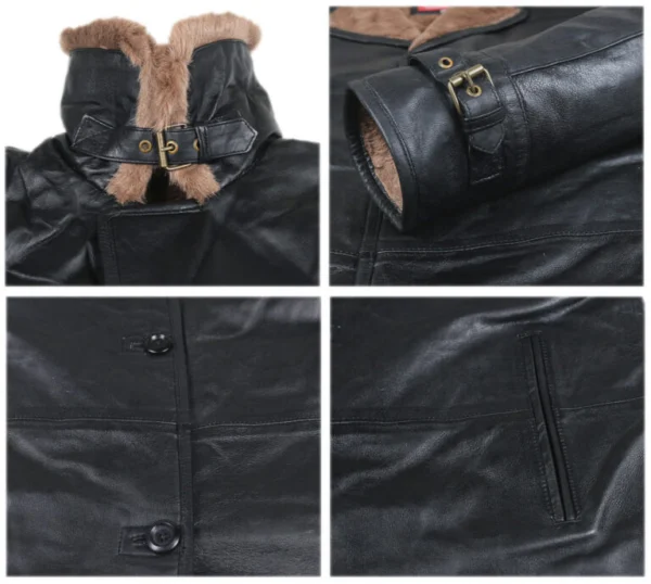 Cristina Shearling lined Aviator Leather Coat Closeup