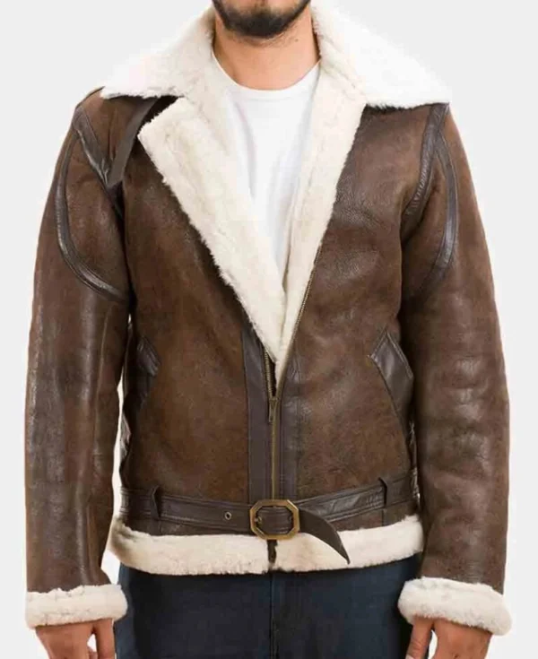 Damian Brown Shearling Double Rider Leather Jacket Back