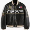 Damson Idris F1 Movie APXGP Leather Varsity Bomber Jacket Front
