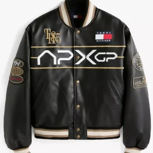 Damson Idris F1 Movie APXGP Leather Varsity Bomber Jacket Front
