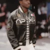 Damson Idris F1 Movie APXGP Leather Varsity Bomber Jacket Side View