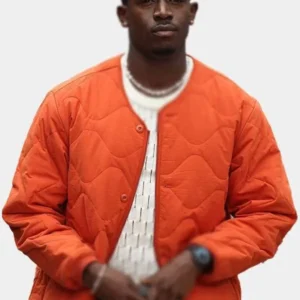 Damson Idris F1 The Movie Orange Quilted Jacket Front