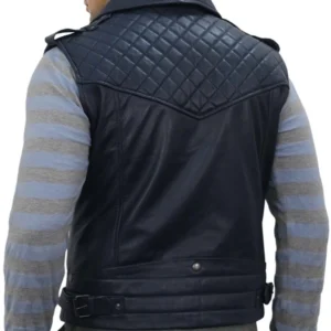 Daniela Sleeveless Leather Biker Vest Back