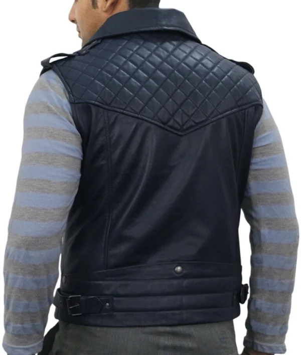 Daniela Sleeveless Leather Biker Vest Back