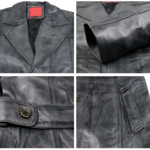 Dashiell tailored leather trench coat Closeup