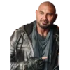 Dave Bautista Afterburn Black Distressed Leather Jacket Front View