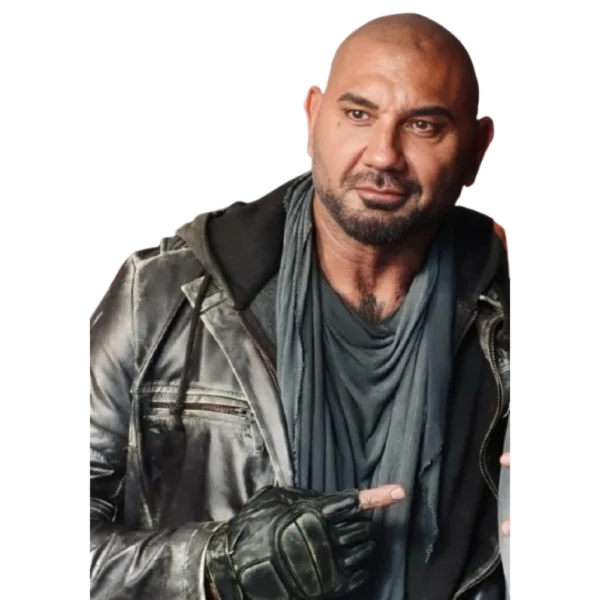 Dave Bautista Afterburn Black Distressed Leather Jacket Front View