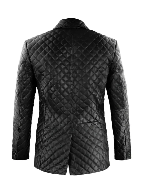 Dean Quilted Black Leather Blazer Jacket Back