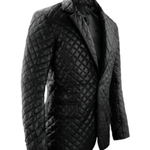 Dean Quilted Black Leather Blazer Jacket Side View