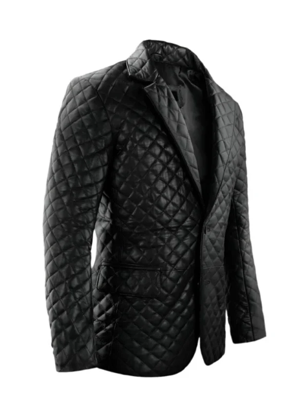Dean Quilted Black Leather Blazer Jacket Side View