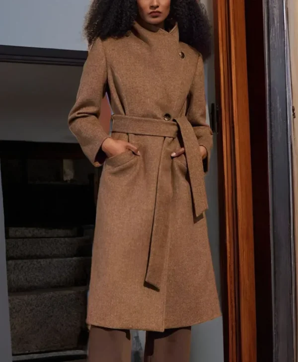 Deanna Tailored Fit Clean Cut Brown Wool Long Coat