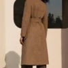 Deanna Tailored Fit Clean Cut Brown Wool Long Coat Back