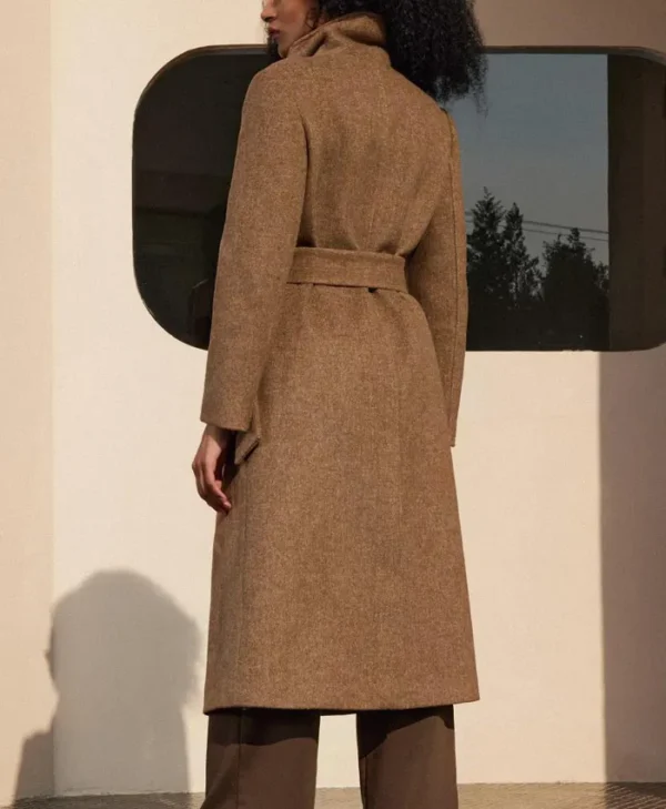 Deanna Tailored Fit Clean Cut Brown Wool Long Coat Back