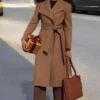 Deanna Tailored Fit Clean Cut Brown Wool Long Coat Front