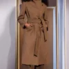 Deanna Tailored Fit Clean Cut Brown Wool Long Coat Front View