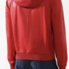 Delaney Red Hooded Leather Bomber Jacket Back