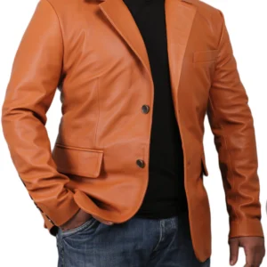 Donald Tan Leather Blazer Jacket