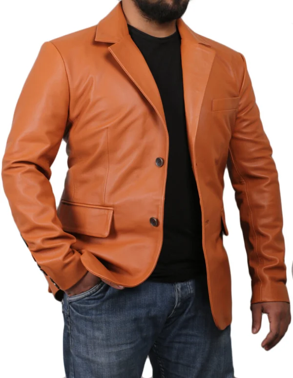 Donald Tan Leather Blazer Jacket