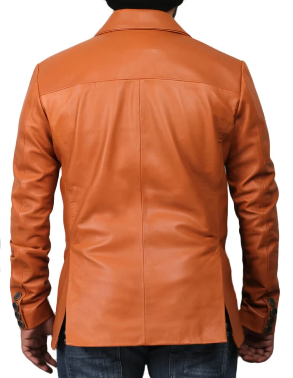 Donald Tan Leather Blazer Jacket Back