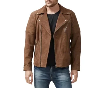 Eddie Brown Suede Double Rider Leather Jacket