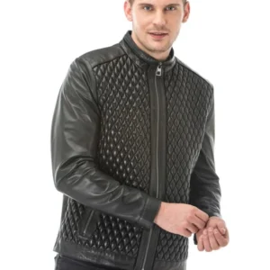 Elijah black diamond quilted leather jacket
