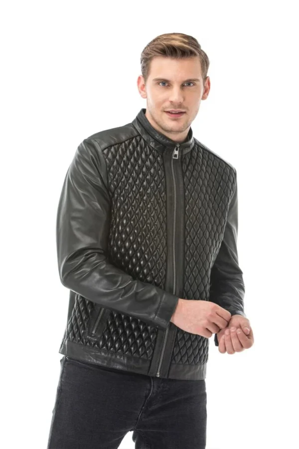 Elijah black diamond quilted leather jacket