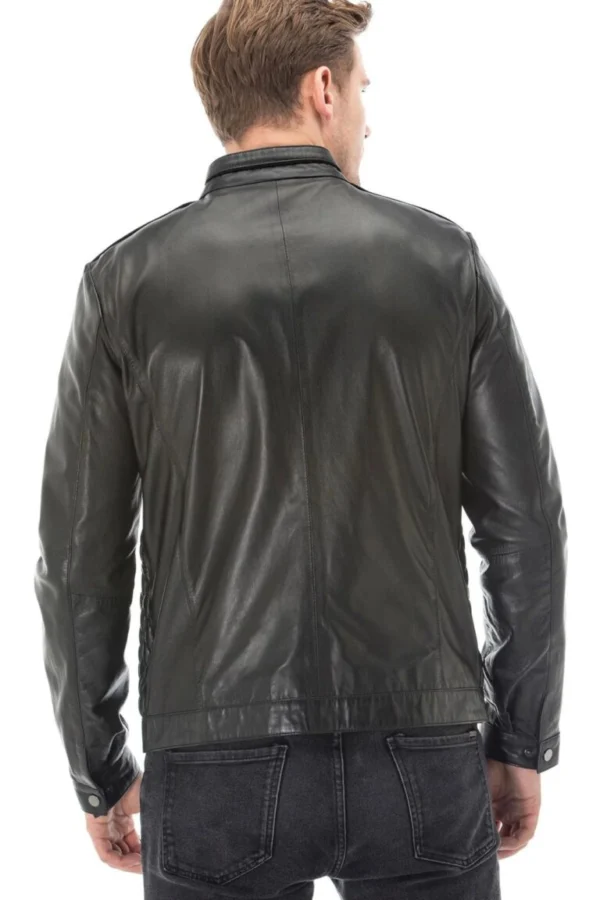 Elijah black diamond quilted leather jacket Back