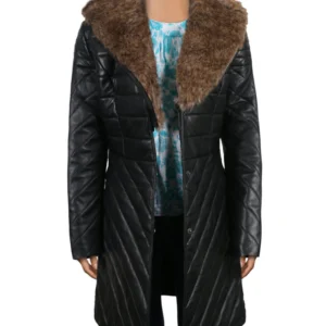 Elric womens black shearling lambskin leather overcoat