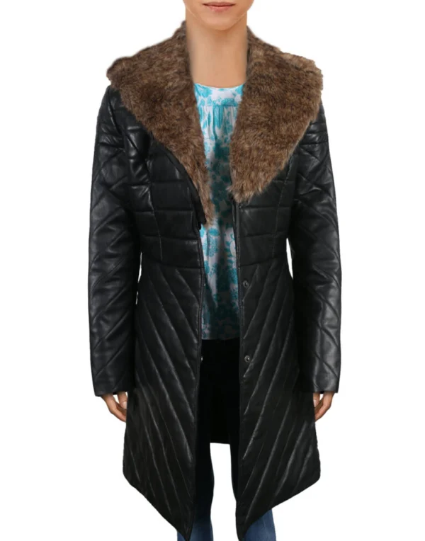 Elric womens black shearling lambskin leather overcoat