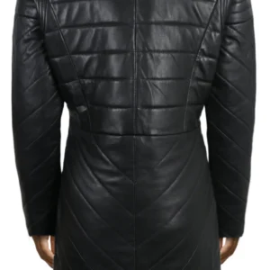 Elric womens black shearling lambskin leather overcoat Back