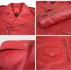 Elsie Red Double Rider Leather Jacket Closeup