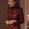 Emily Cooper Emily in Paris Red Leather Jacket front