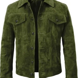 Emily Rose green suede leather jacket front