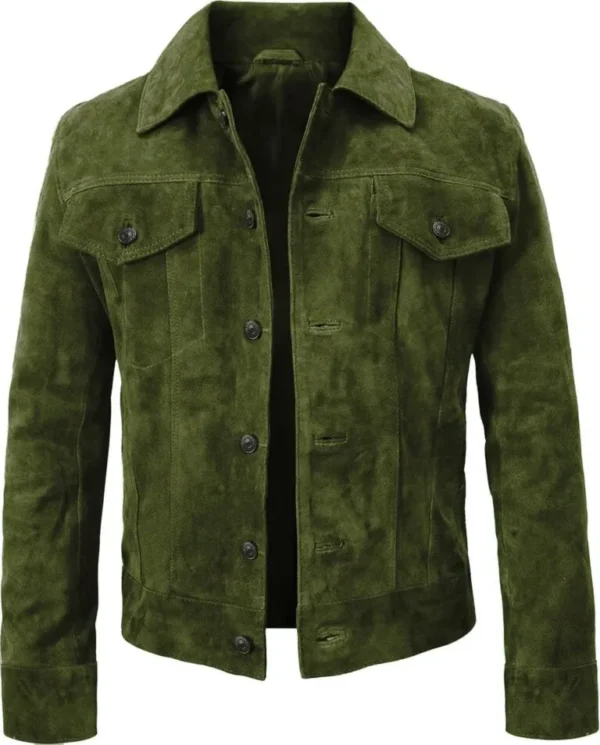 Emily Rose green suede leather jacket front