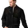 Emmalee Matte Black Suede Bomber Jacket