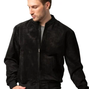 Emmalee Matte Black Suede Bomber Jacket