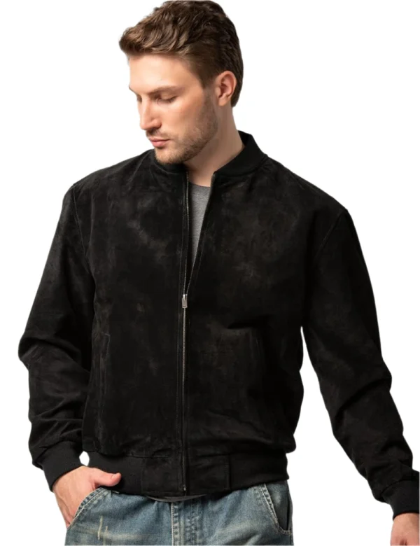 Emmalee Matte Black Suede Bomber Jacket