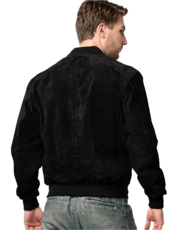 Emmalee Matte Black Suede Bomber Jacket Back