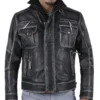 Felicia Distressed Charcoal Black Bomber Leather Jacket