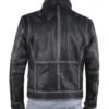 Felicia Distressed Charcoal Black Bomber Leather Jacket Back