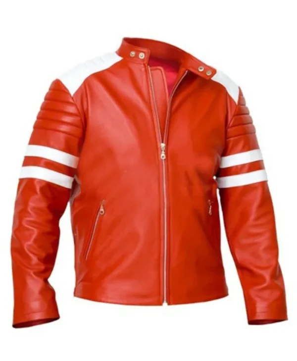 Fight Club Tyler Durden Red Leather Jacket Front
