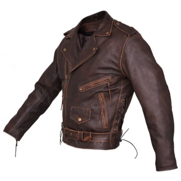 Finn Brown Double Rider Leather Jacket Side View