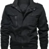 Frankie Stand up Collar Black Cotton Bomber Jacket