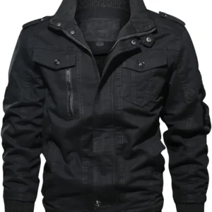 Frankie Stand up Collar Black Cotton Bomber Jacket