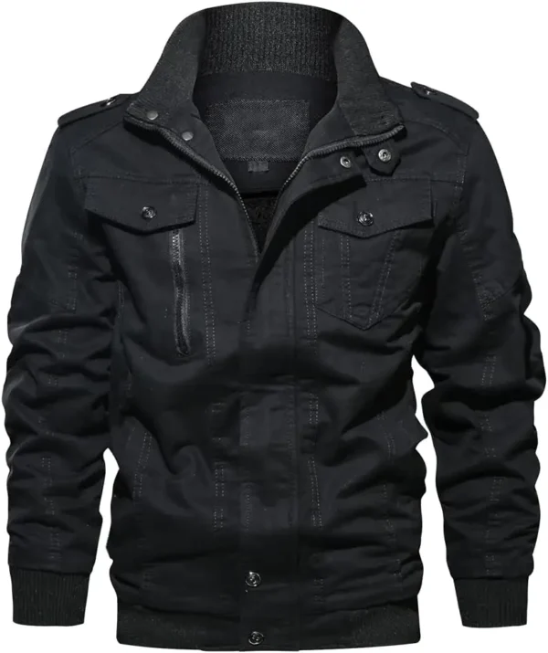 Frankie Stand up Collar Black Cotton Bomber Jacket