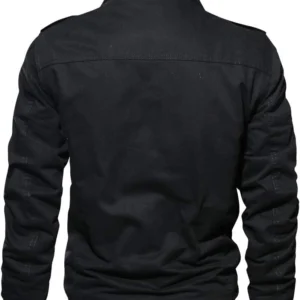 Frankie Stand up Collar Black Cotton Bomber Jacket Back